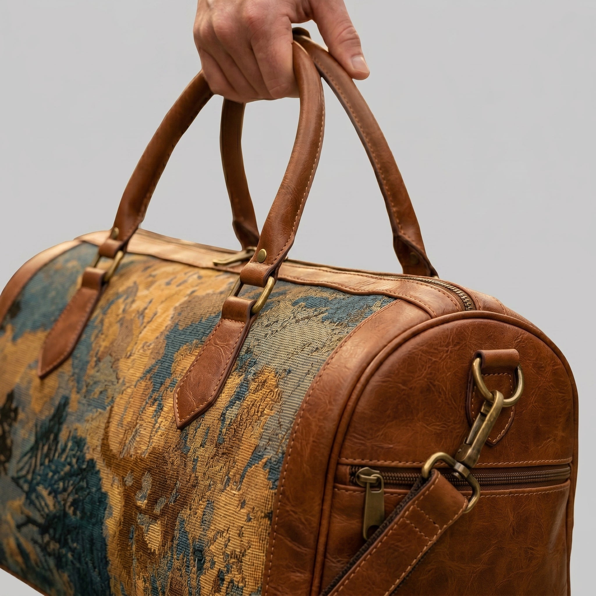 Premium Leather & Woven Velvet Luxury Weekender Bag