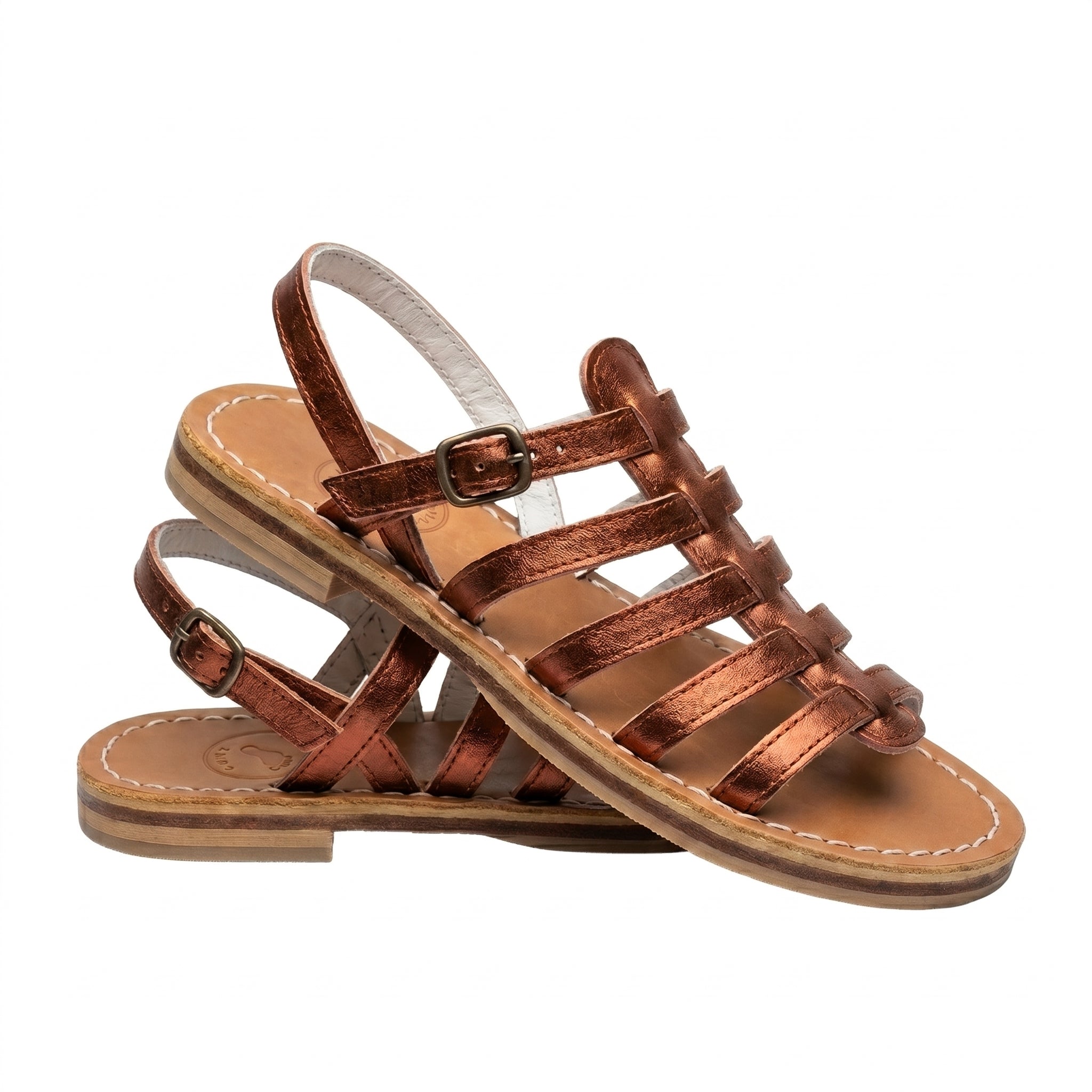 Premium Genuine Leather Strappy Summer Sandals - Bronze