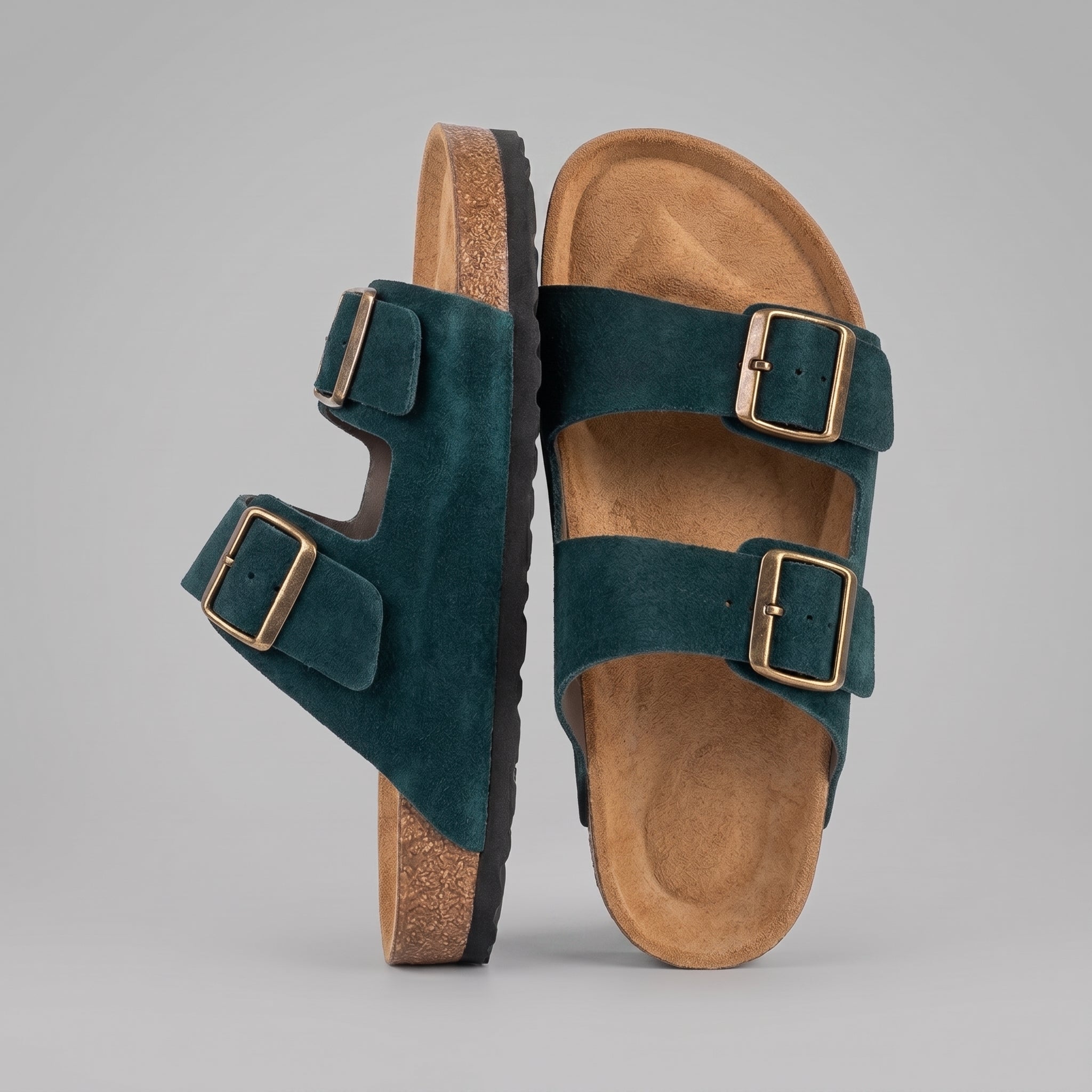 remium Cork Sole Sandals - Forest Green Suede