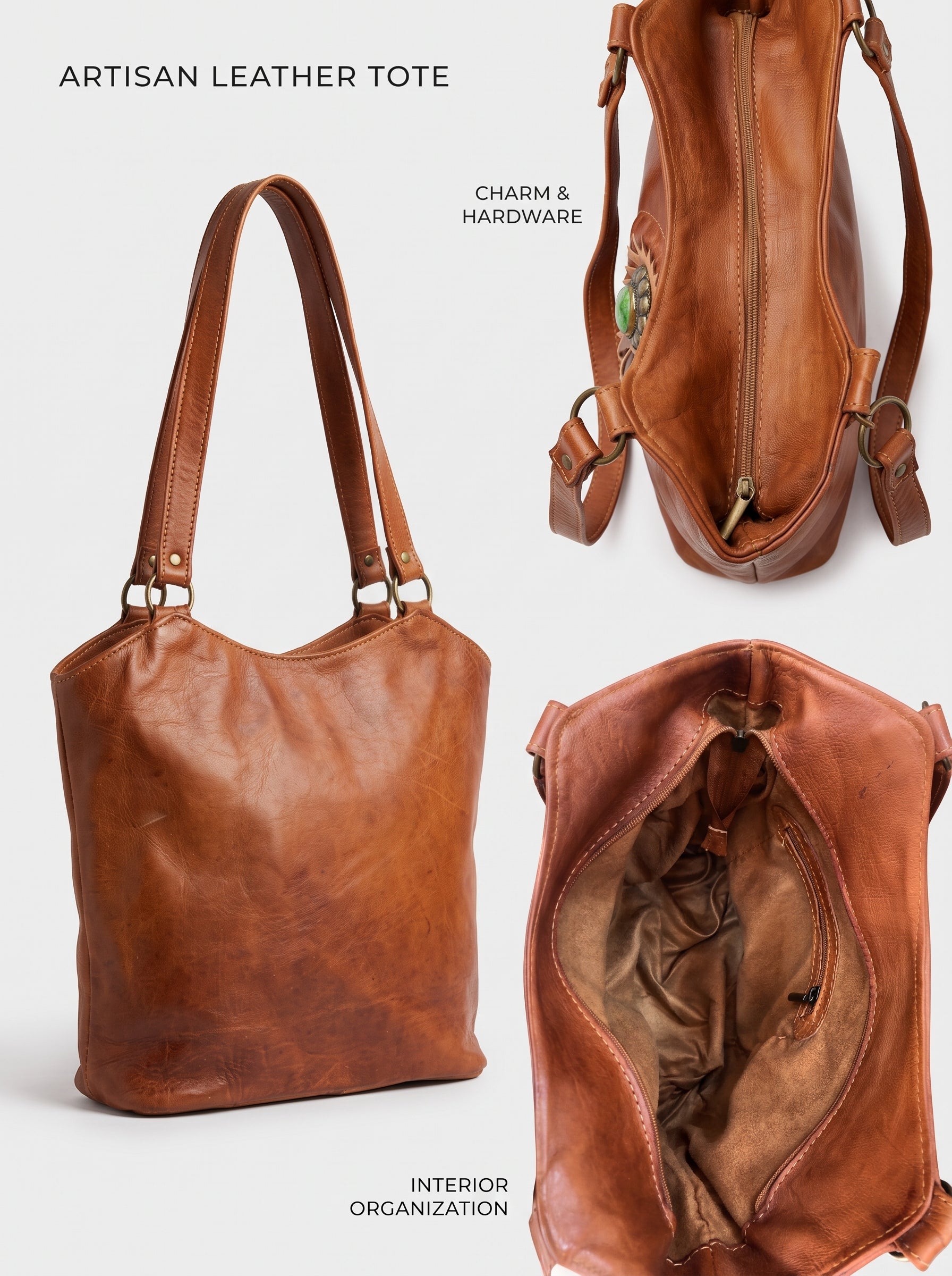 The Sahara Artisan Leather Tote Bag - Tan Cognac