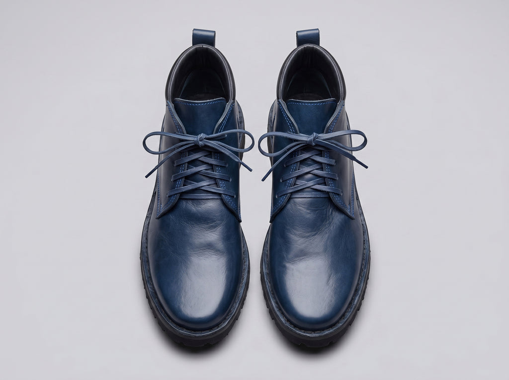 Artisan Navy Blue Leather Derby Boots – Limited Edition