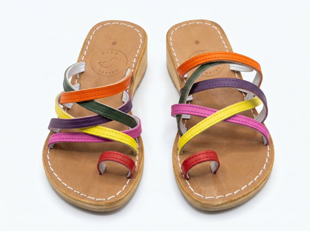 Artisan Rainbow Strappy Wooden Wedge Sandals