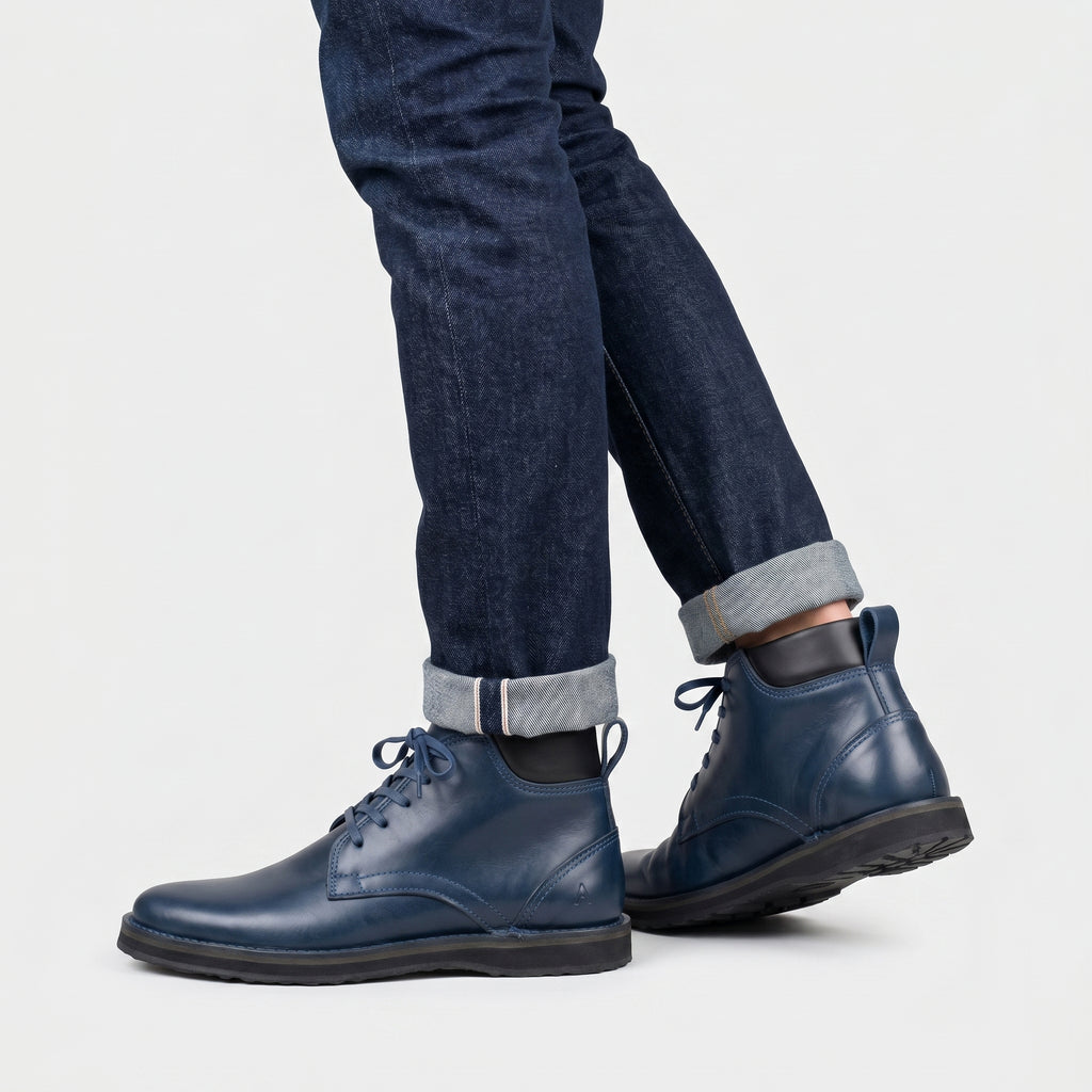 Artisan Navy Blue Leather Derby Boots – Limited Edition