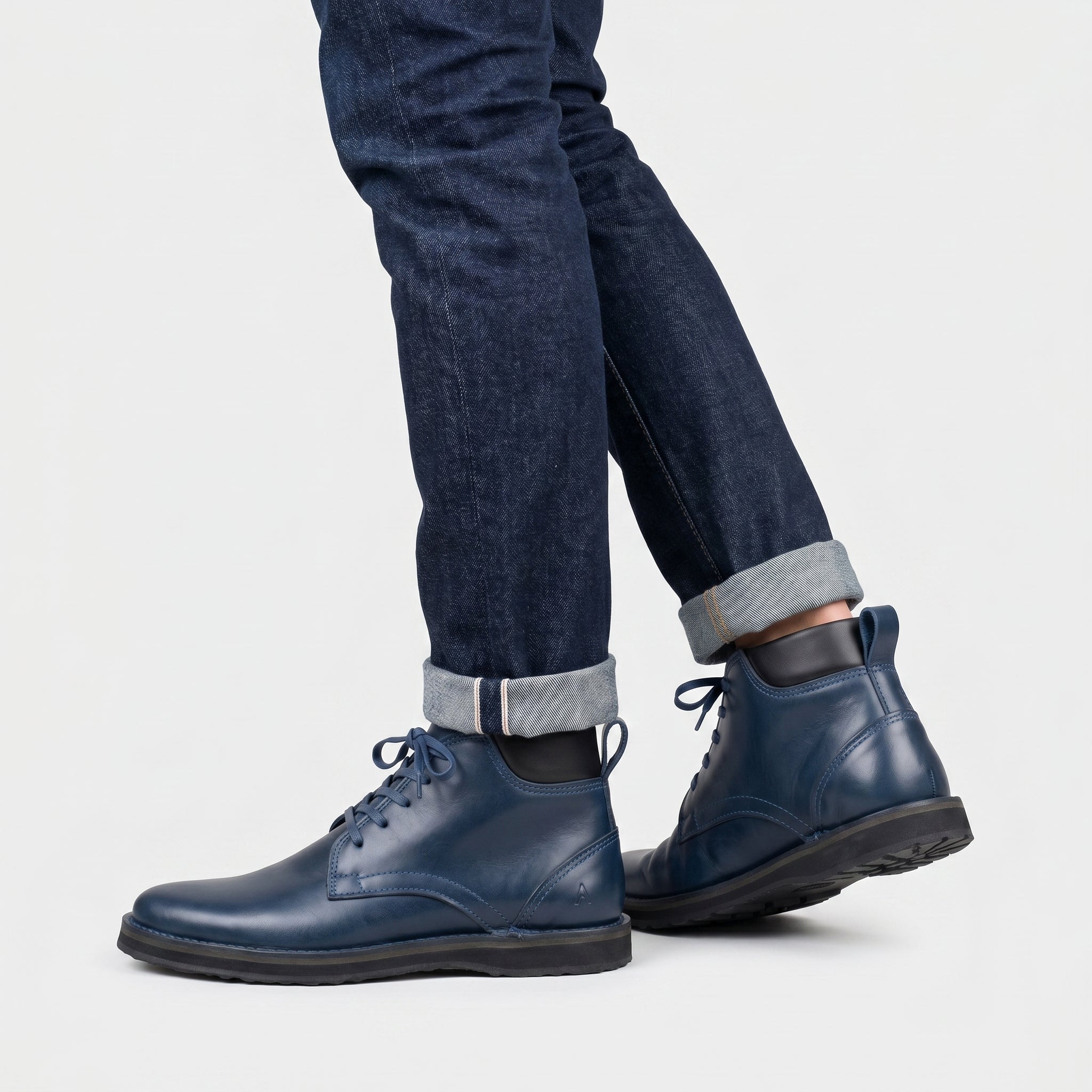 Artisan Navy Blue Leather Derby Boots – Limited Edition