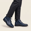 Artisan Navy Blue Leather Derby Boots – Limited Edition