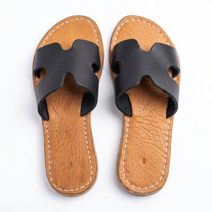 Artisan Handcrafted Leather H-Strap Slides