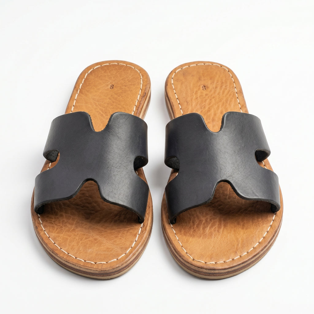 Artisan Handcrafted Leather H-Strap Slides
