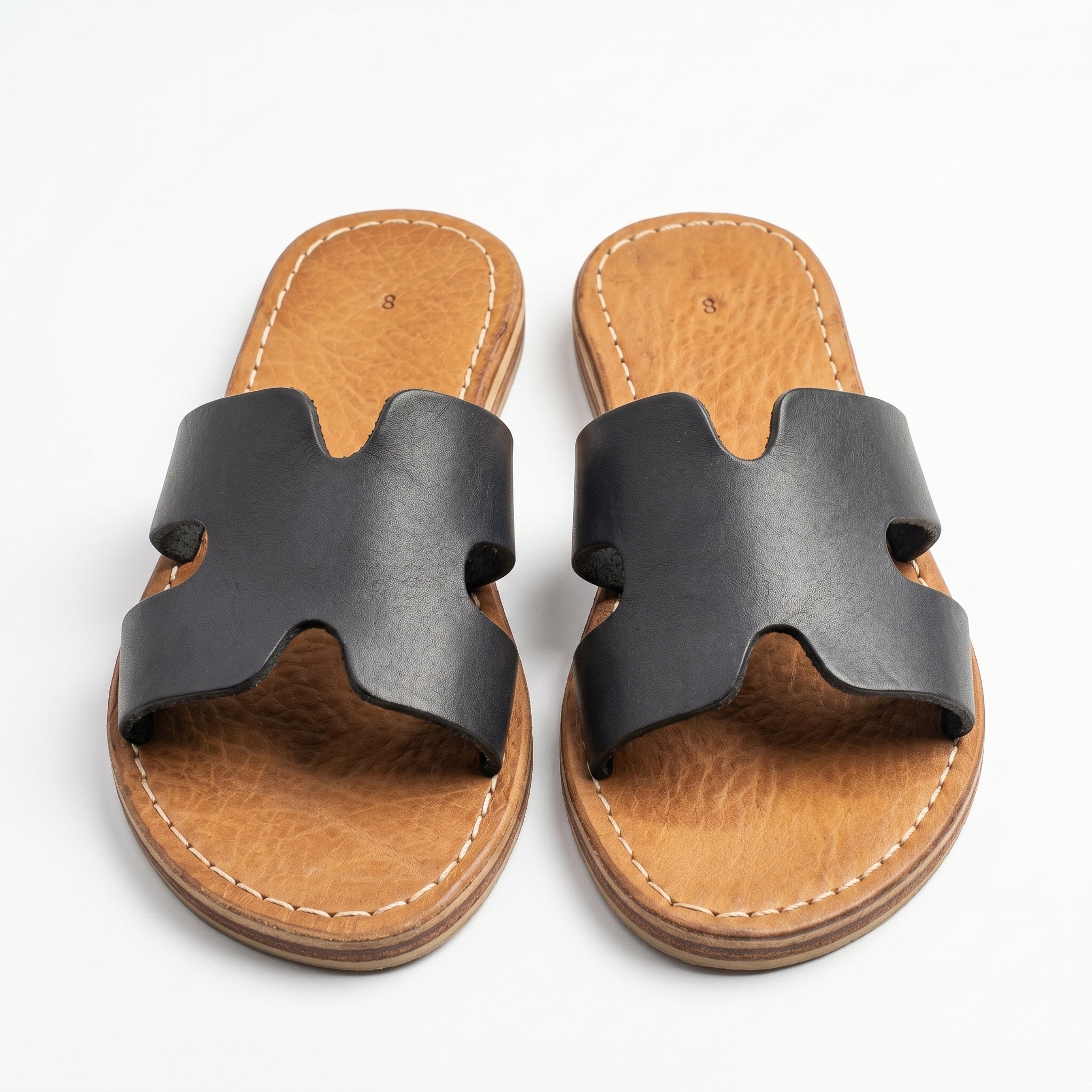 Artisan Handcrafted Leather H-Strap Slides