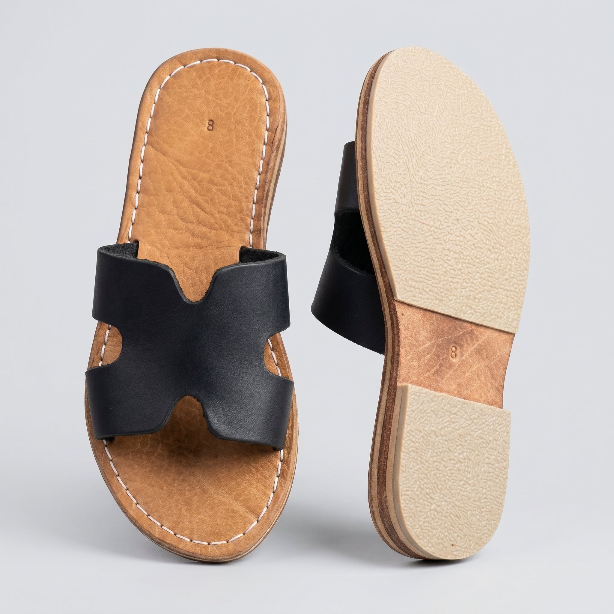Artisan Handcrafted Leather H-Strap Slides