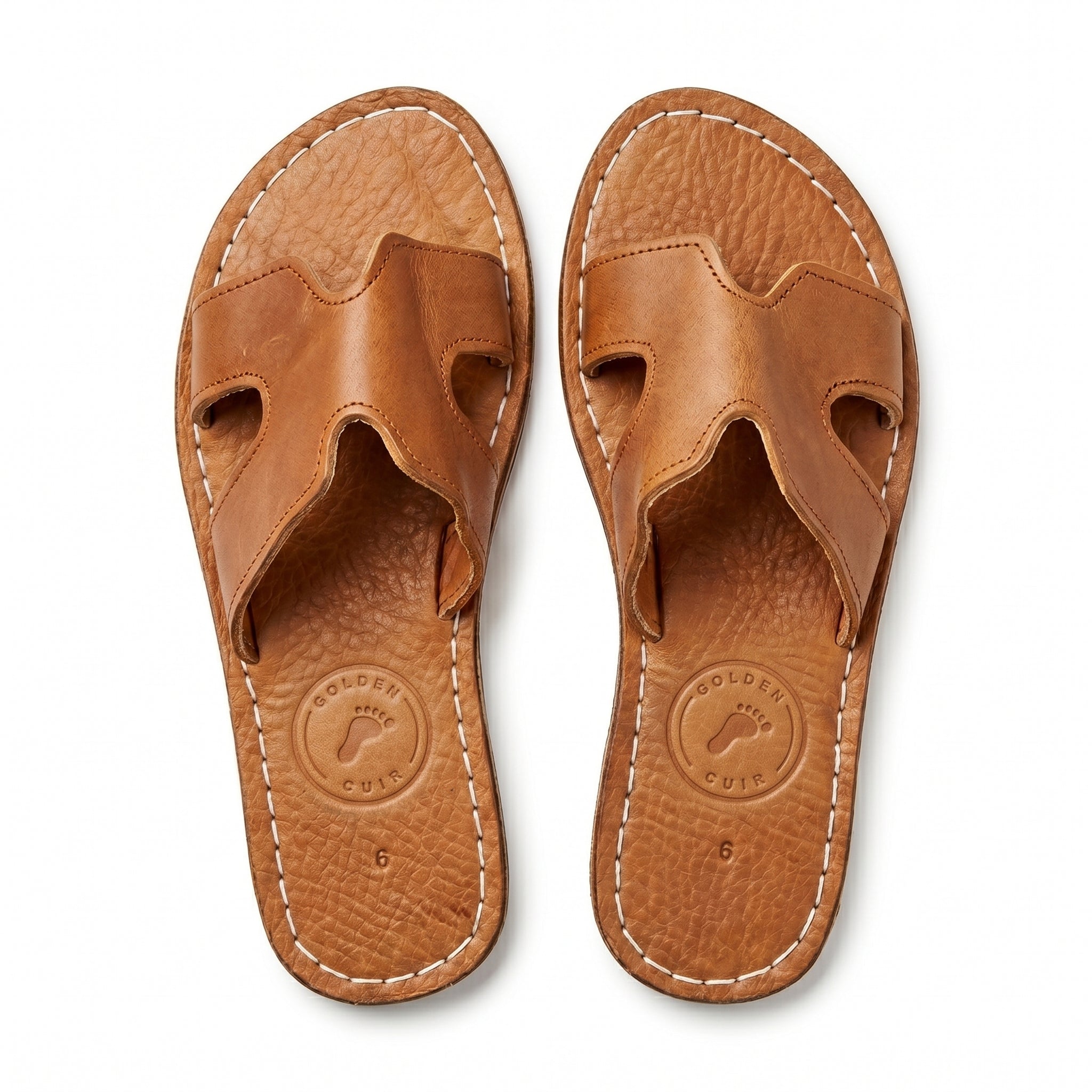 Artisan Handcrafted Leather H-Strap Slides