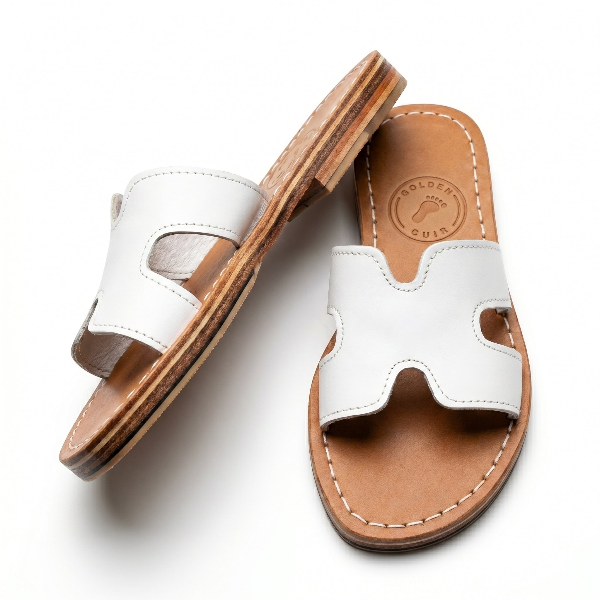 Artisan Handcrafted Leather H-Strap Slides