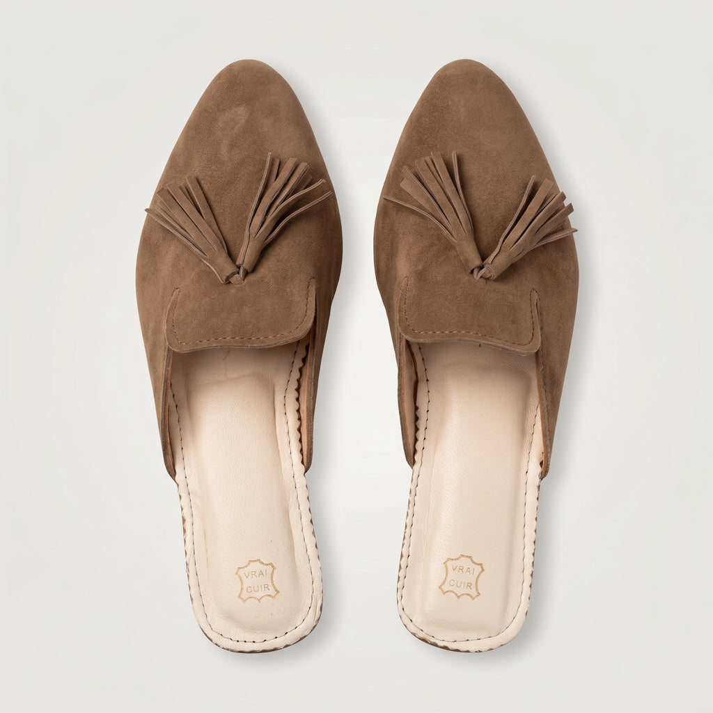 Artisan Handcrafted Suede Tassel Mules