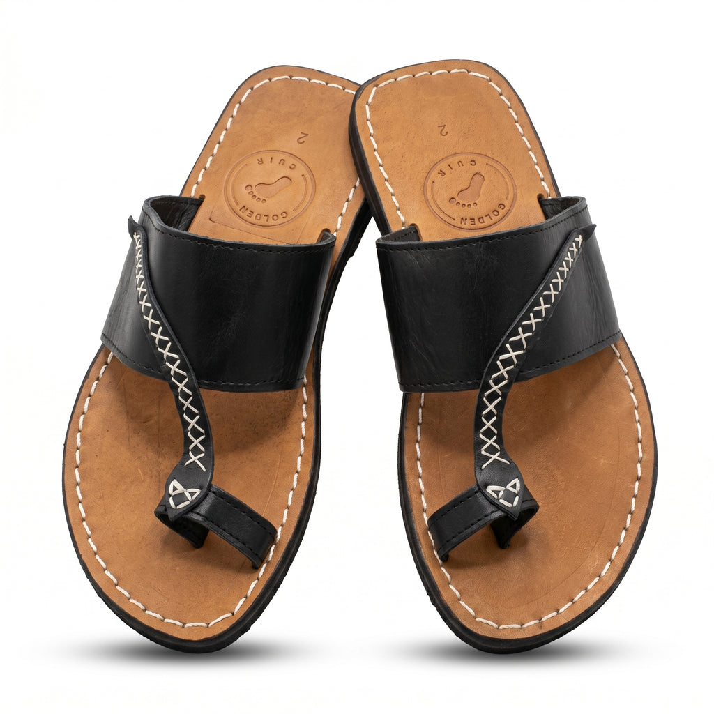 Classic Two-Strap Hand-Stitched Leather Sandals