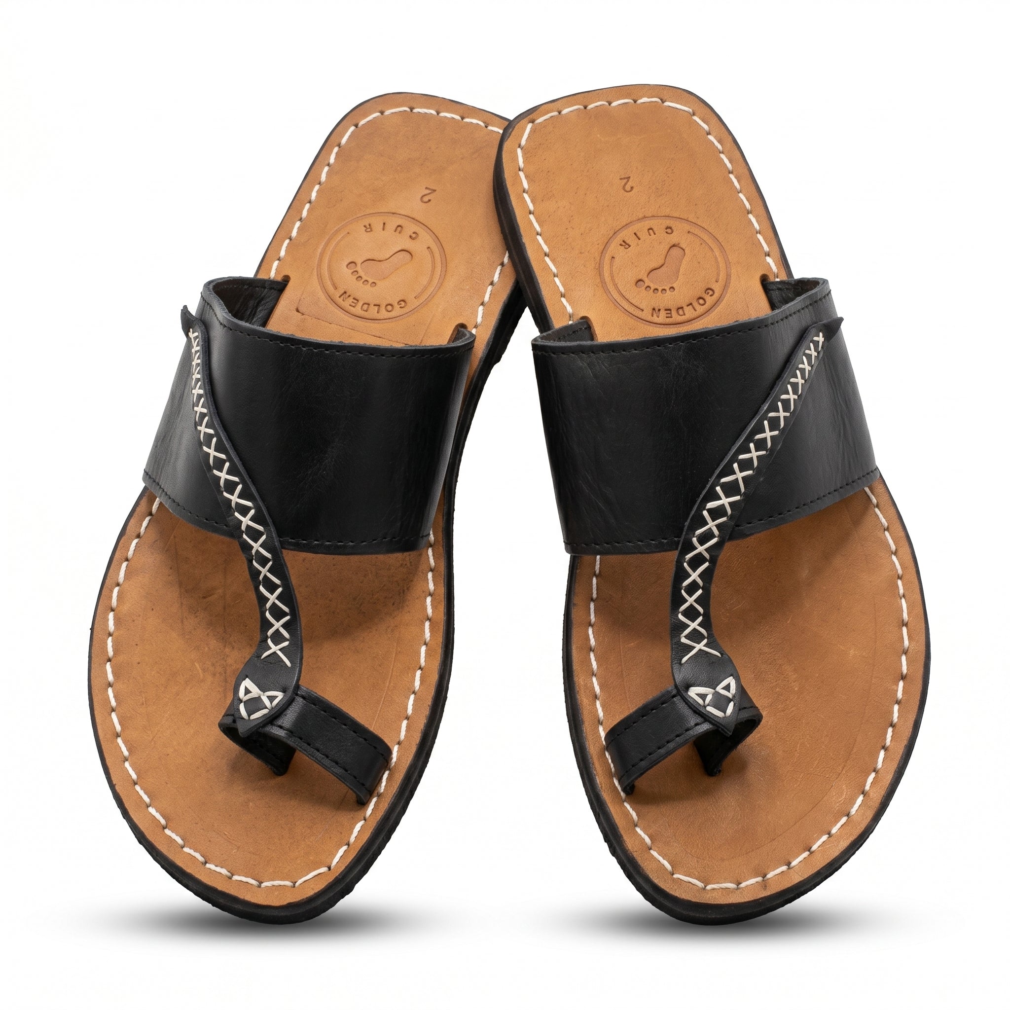Classic Two-Strap Hand-Stitched Leather Sandals