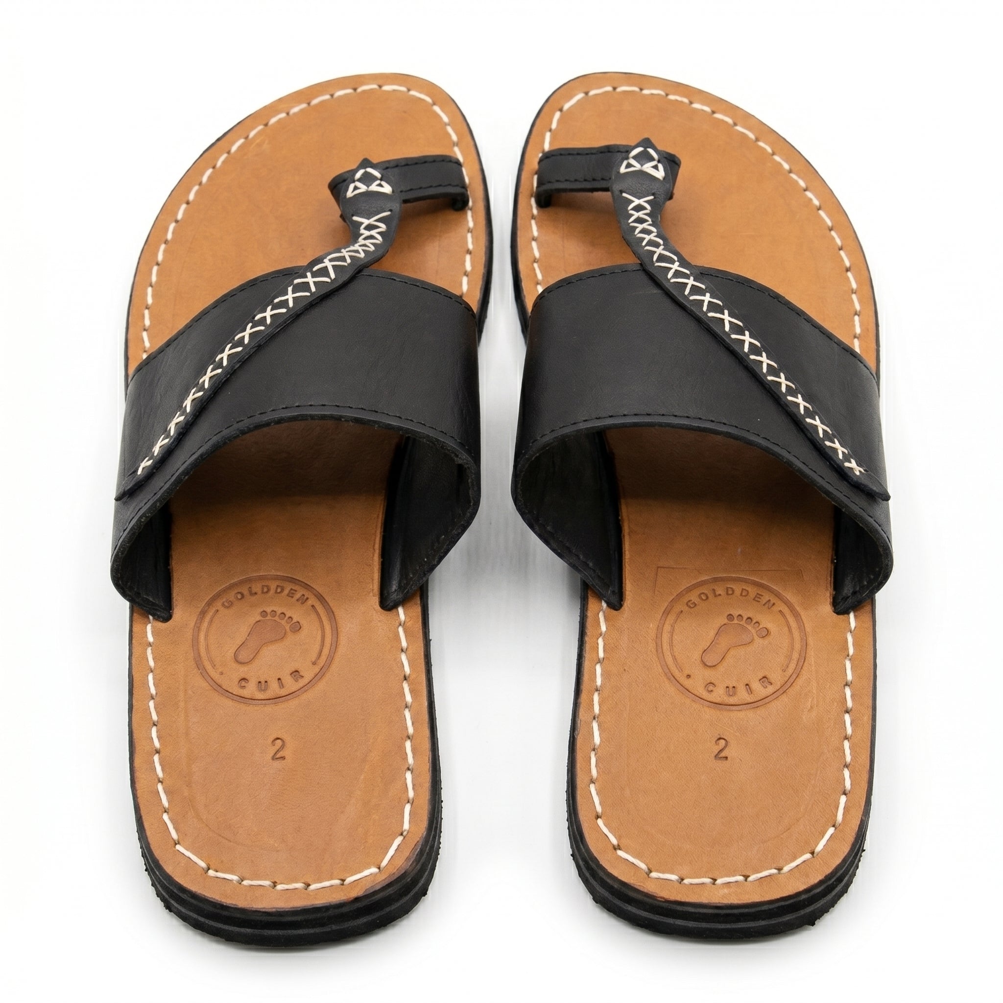 Classic Two-Strap Hand-Stitched Leather Sandals