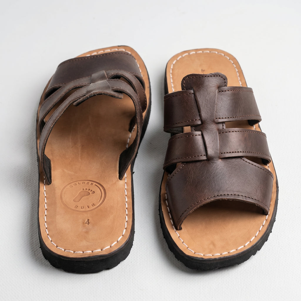 Luxury Two-Strap Adjustable Leather Slides