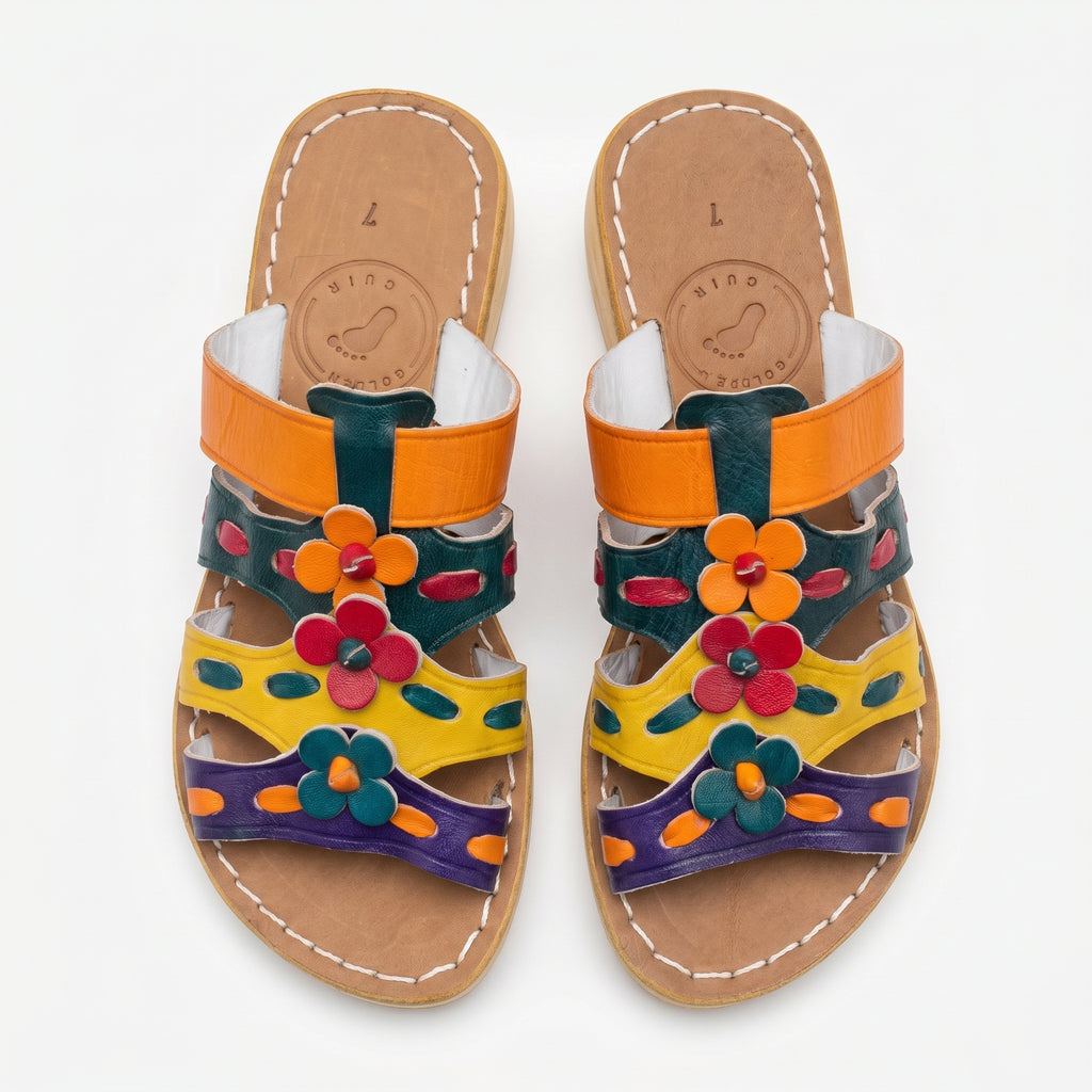 "Golden Cuir" Artisan Toe-Loop Leather Slides