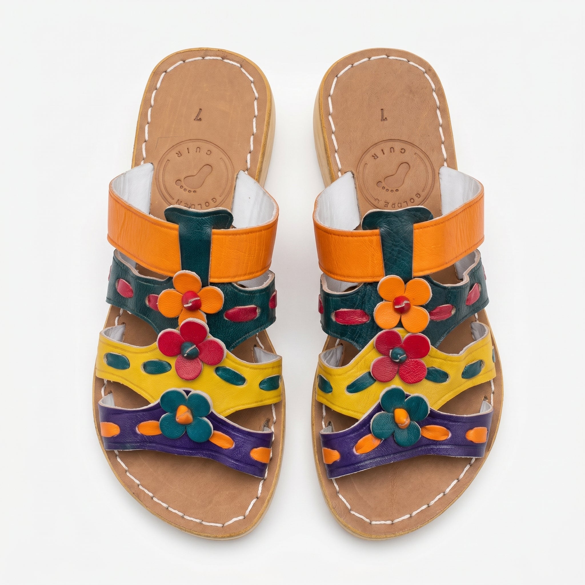 "Golden Cuir" Artisan Toe-Loop Leather Slides