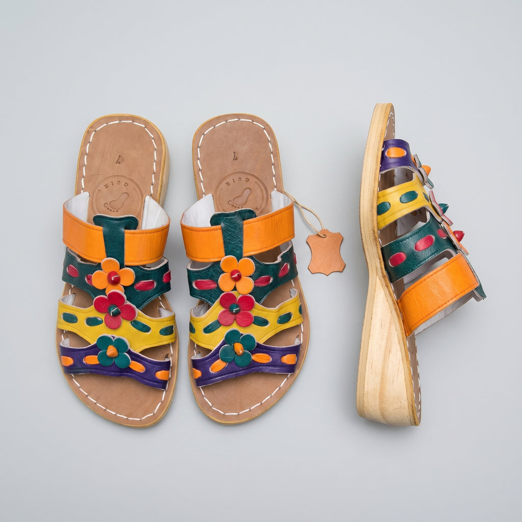 "Golden Cuir" Artisan Toe-Loop Leather Slides