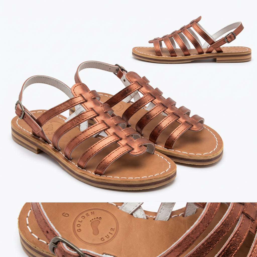 Premium Genuine Leather Strappy Summer Sandals - Bronze