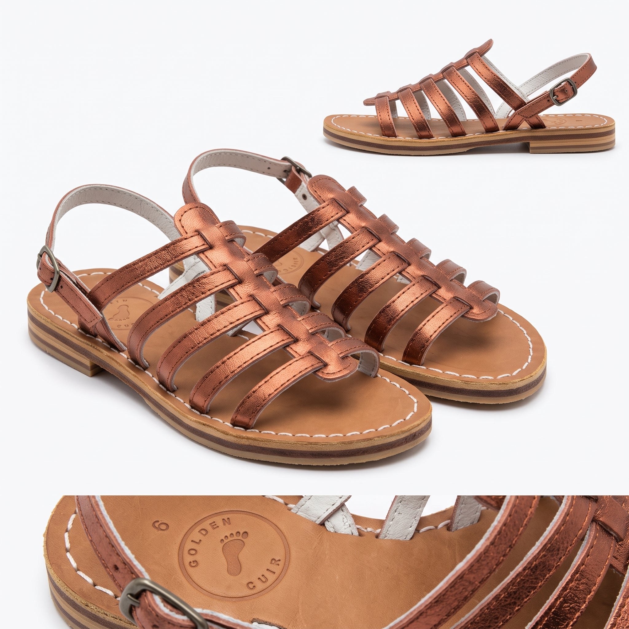 Premium Genuine Leather Strappy Summer Sandals - Bronze
