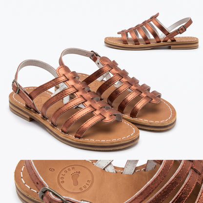 Premium Genuine Leather Strappy Summer Sandals - Bronze