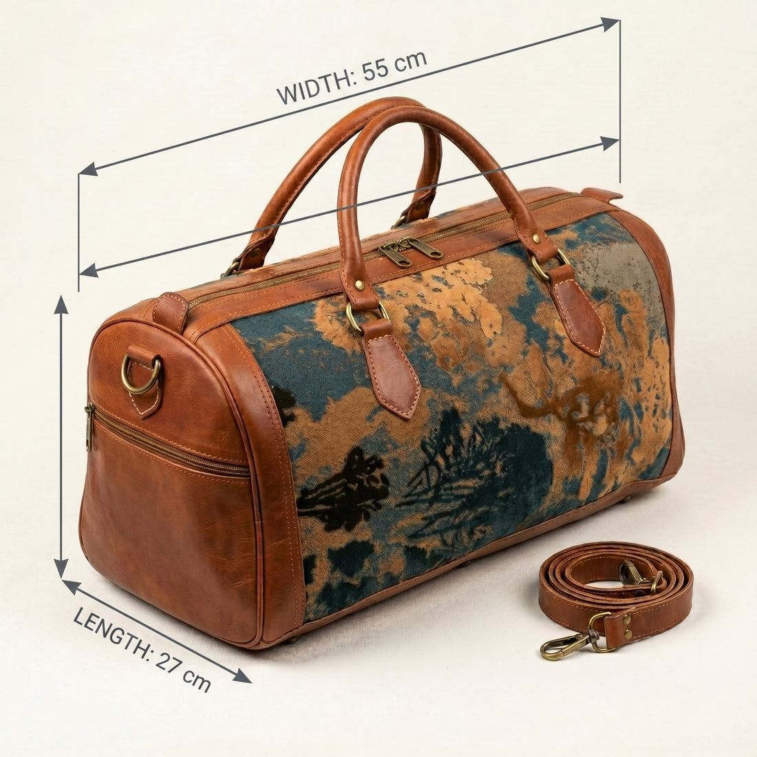 Premium Leather &amp; Woven Velvet Luxury Weekender Bag