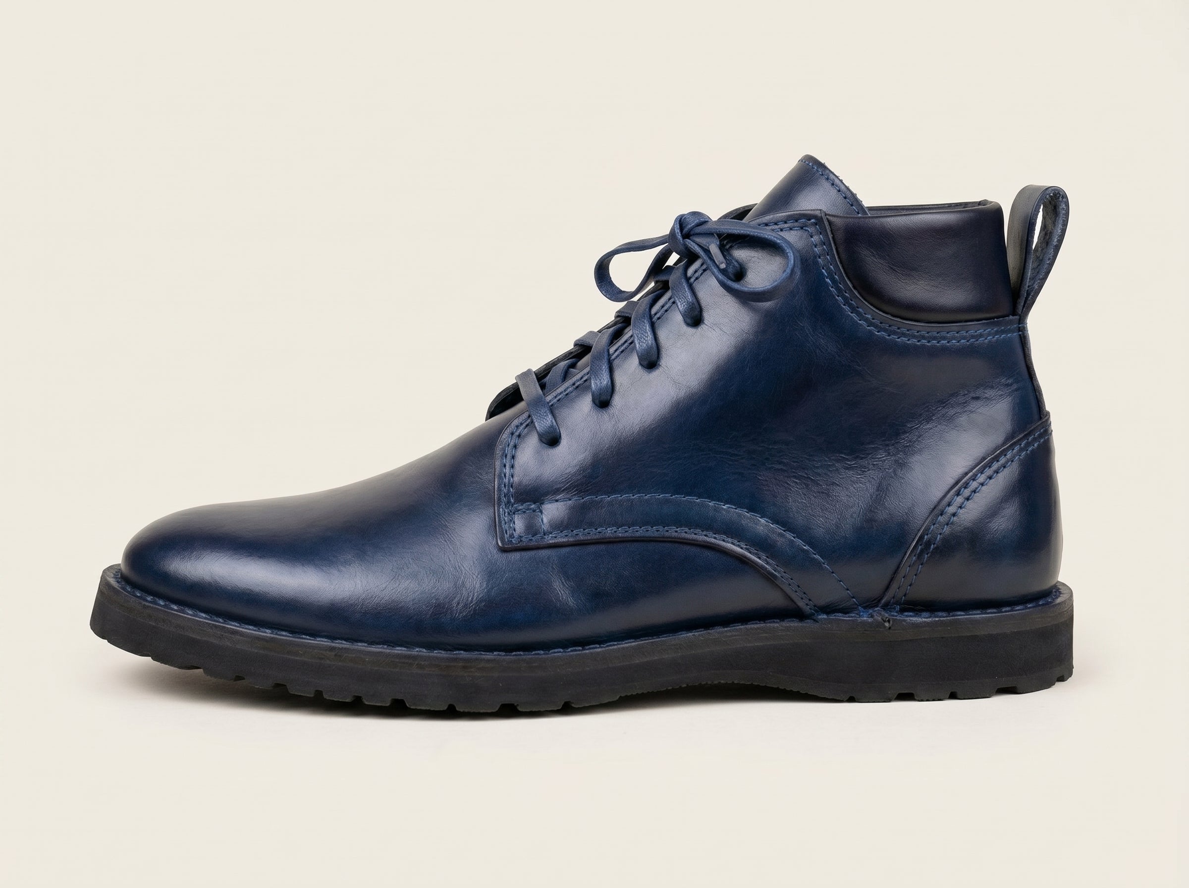 Artisan Navy Blue Leather Derby Boots – Limited Edition