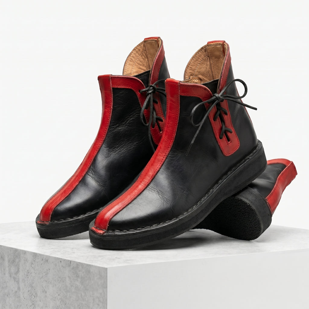Leather Boots – Obsidian Black & Crimson Red