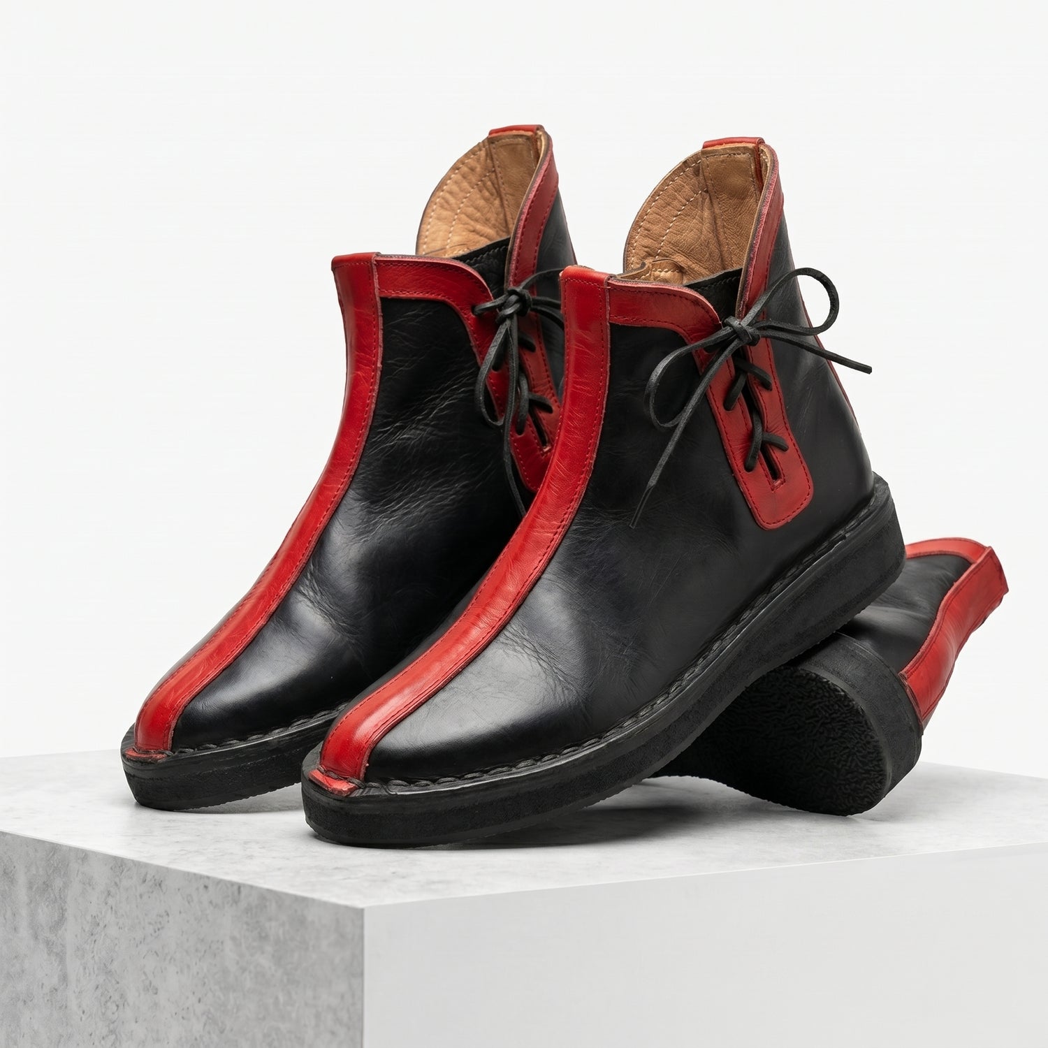 Leather Boots – Obsidian Black &amp; Crimson Red