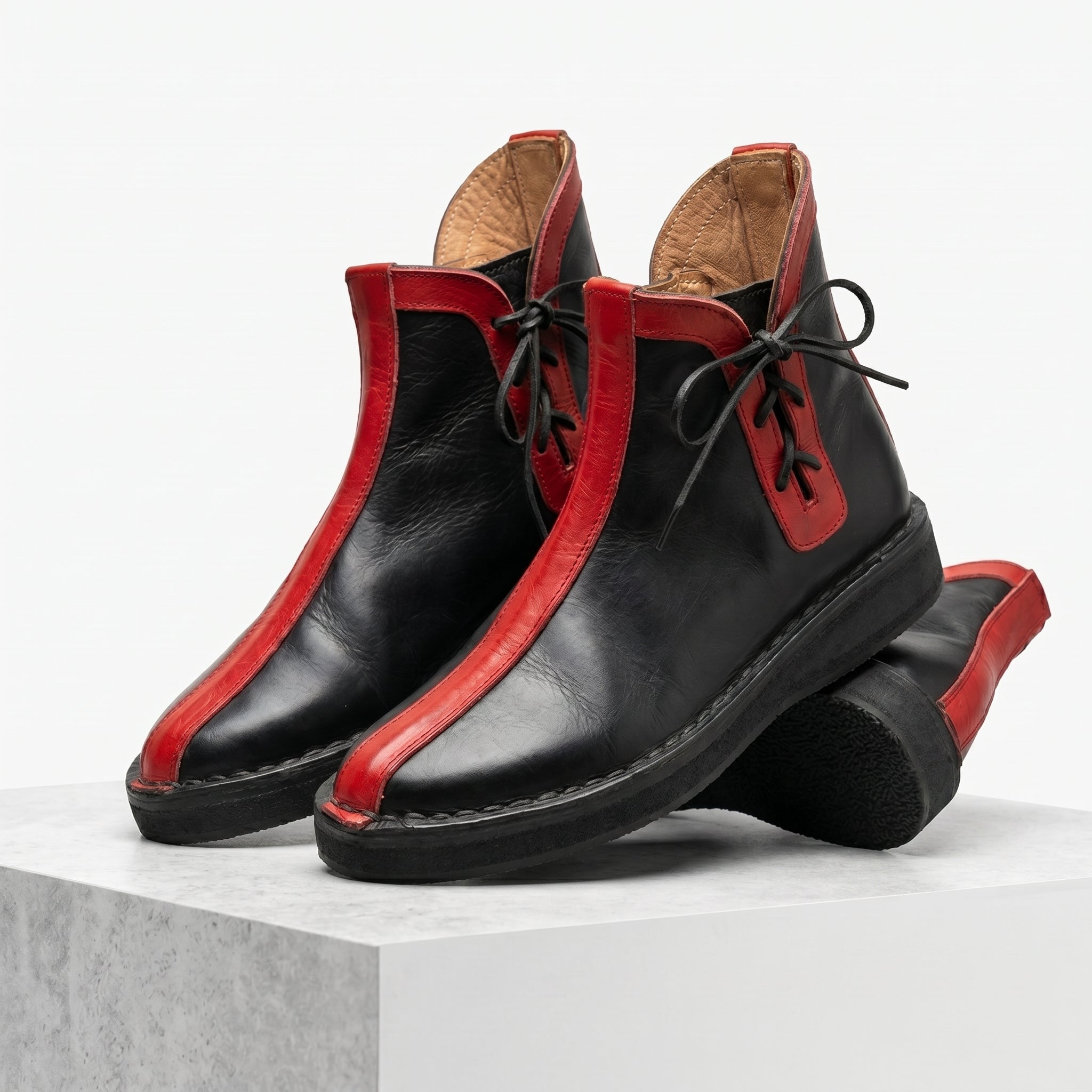 Leather Boots – Obsidian Black & Crimson Red