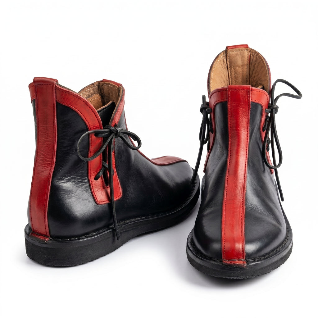 Leather Boots – Obsidian Black & Crimson Red