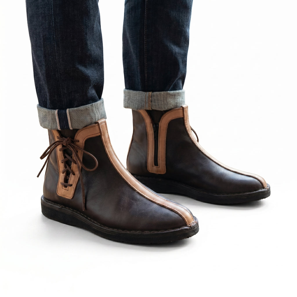 Artisan Handcrafted Leather Boots – Earthy Chocolate & Natural Tan