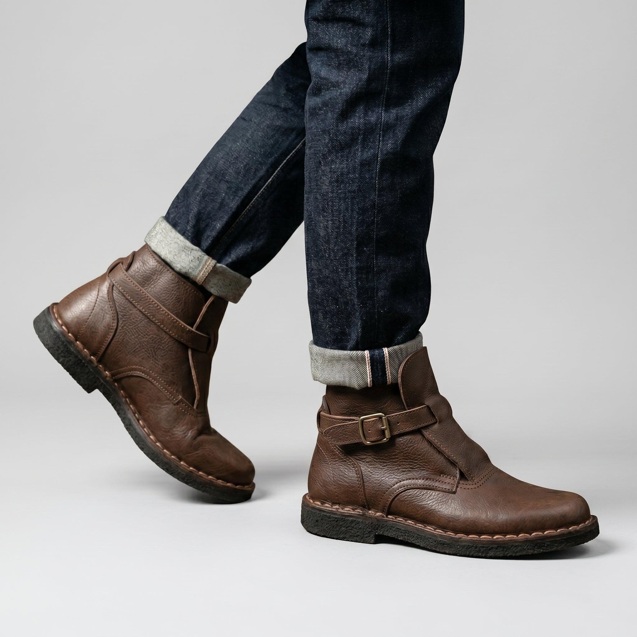 Artisan Handcrafted Pebble-Grain Leather Monk Boots