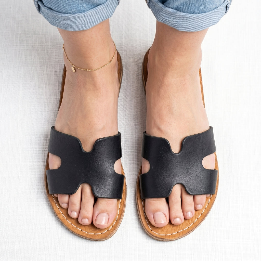 Artisan Handcrafted Leather H-Strap Slides