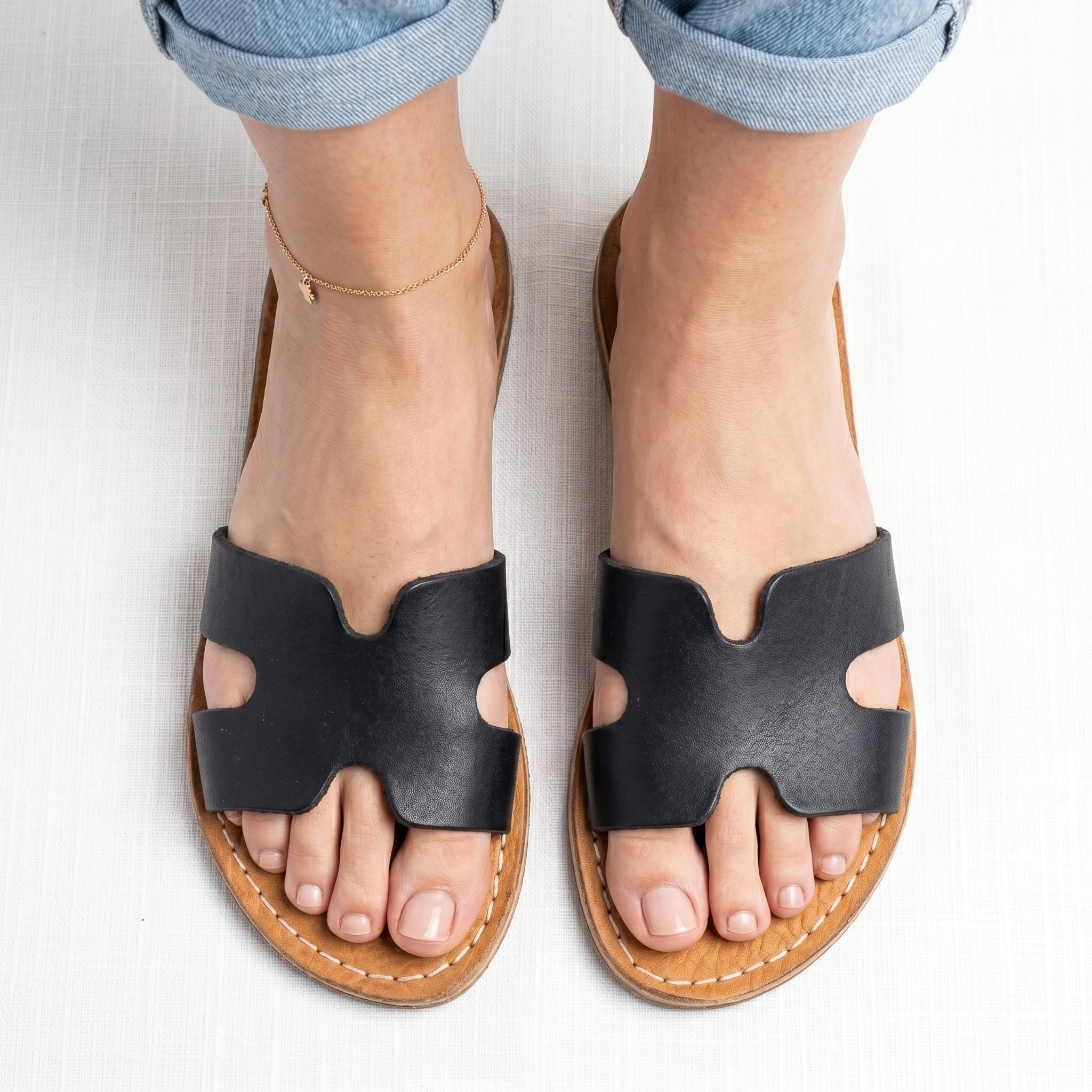 Artisan Handcrafted Leather H-Strap Slides