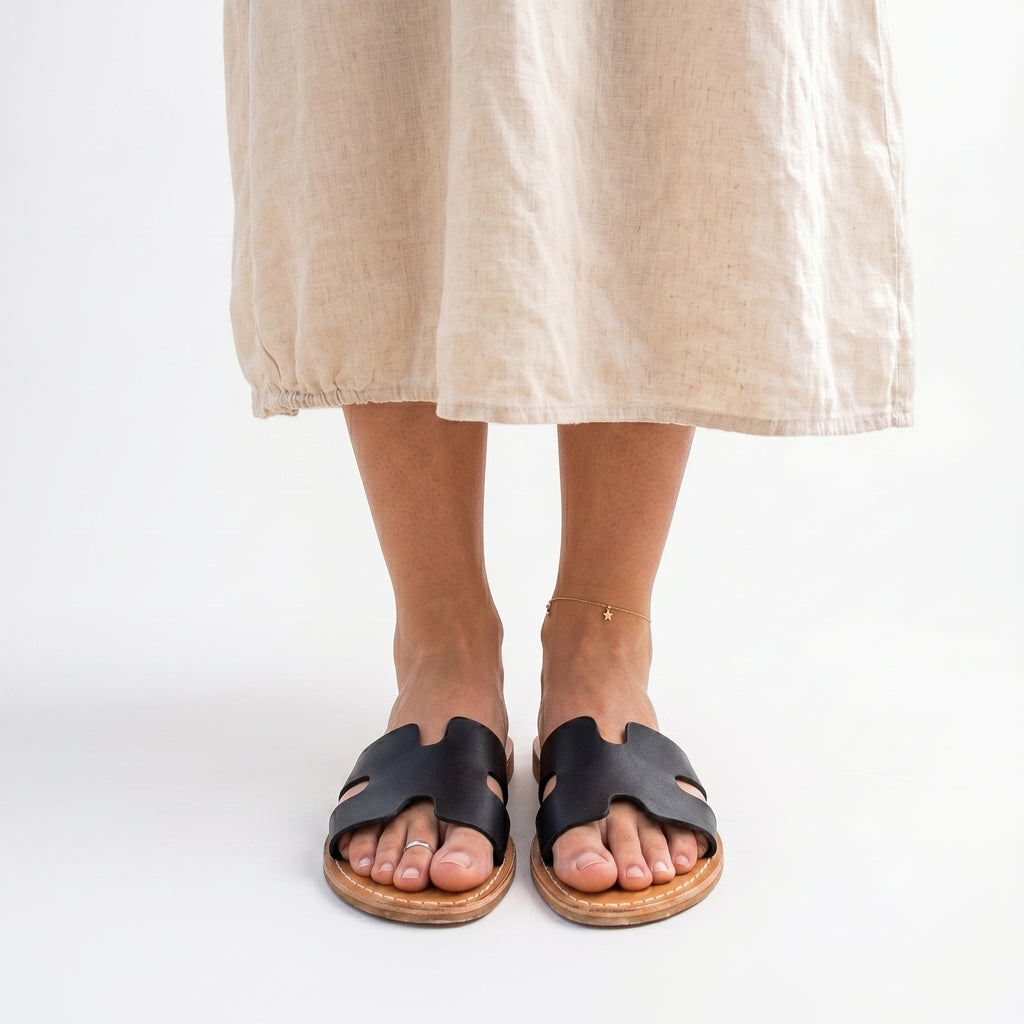 Artisan Handcrafted Leather H-Strap Slides