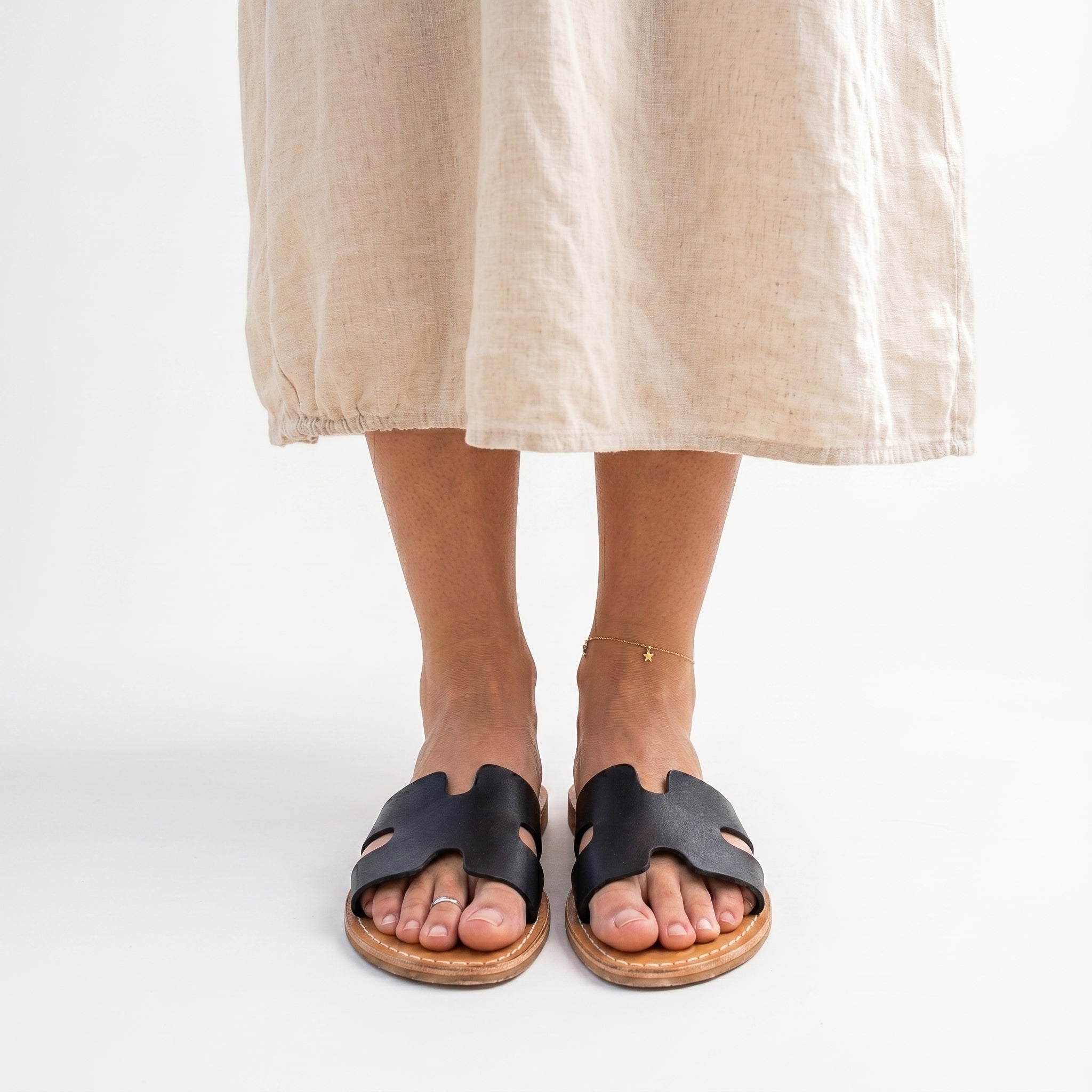 Artisan Handcrafted Leather H-Strap Slides
