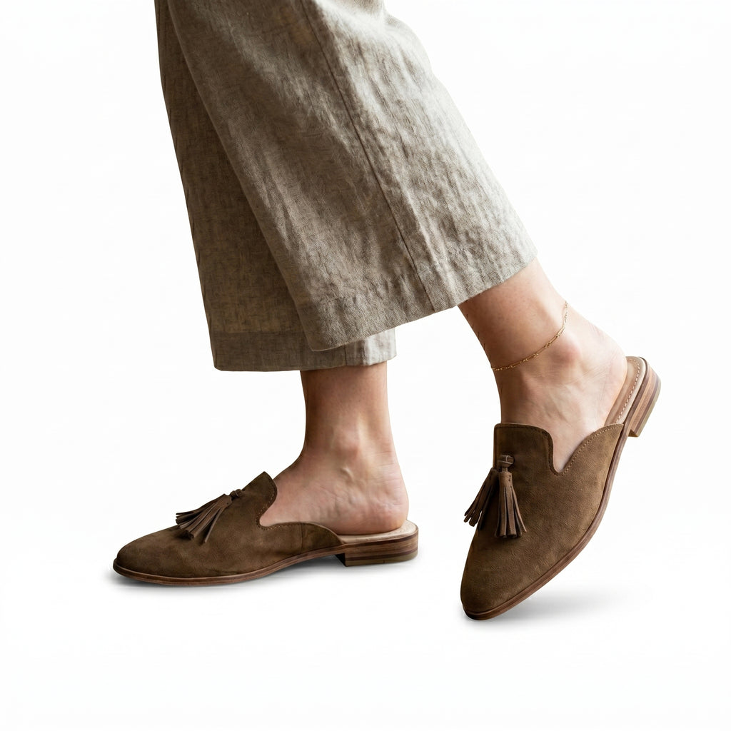 Artisan Handcrafted Suede Tassel Mules