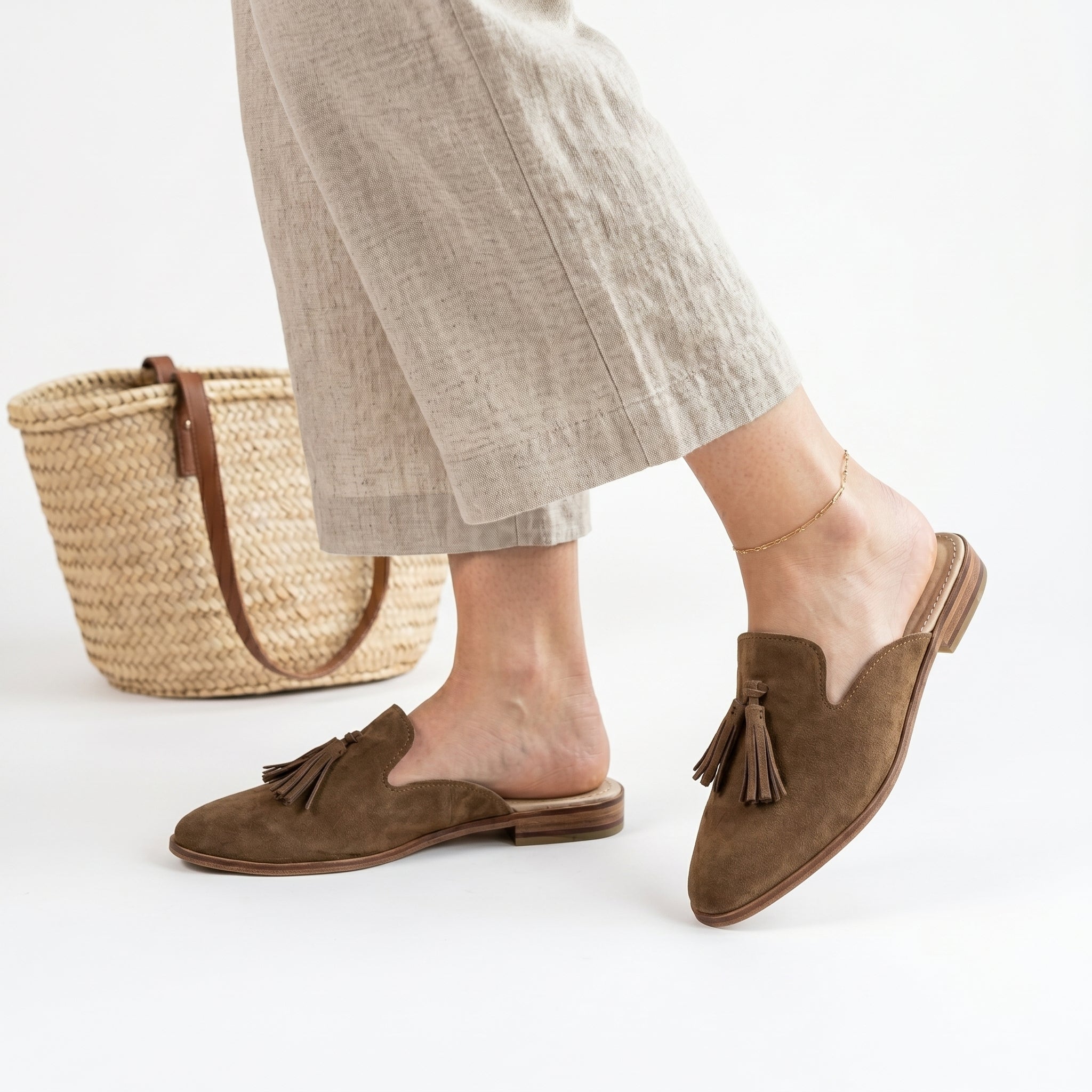 Artisan Handcrafted Suede Tassel Mules