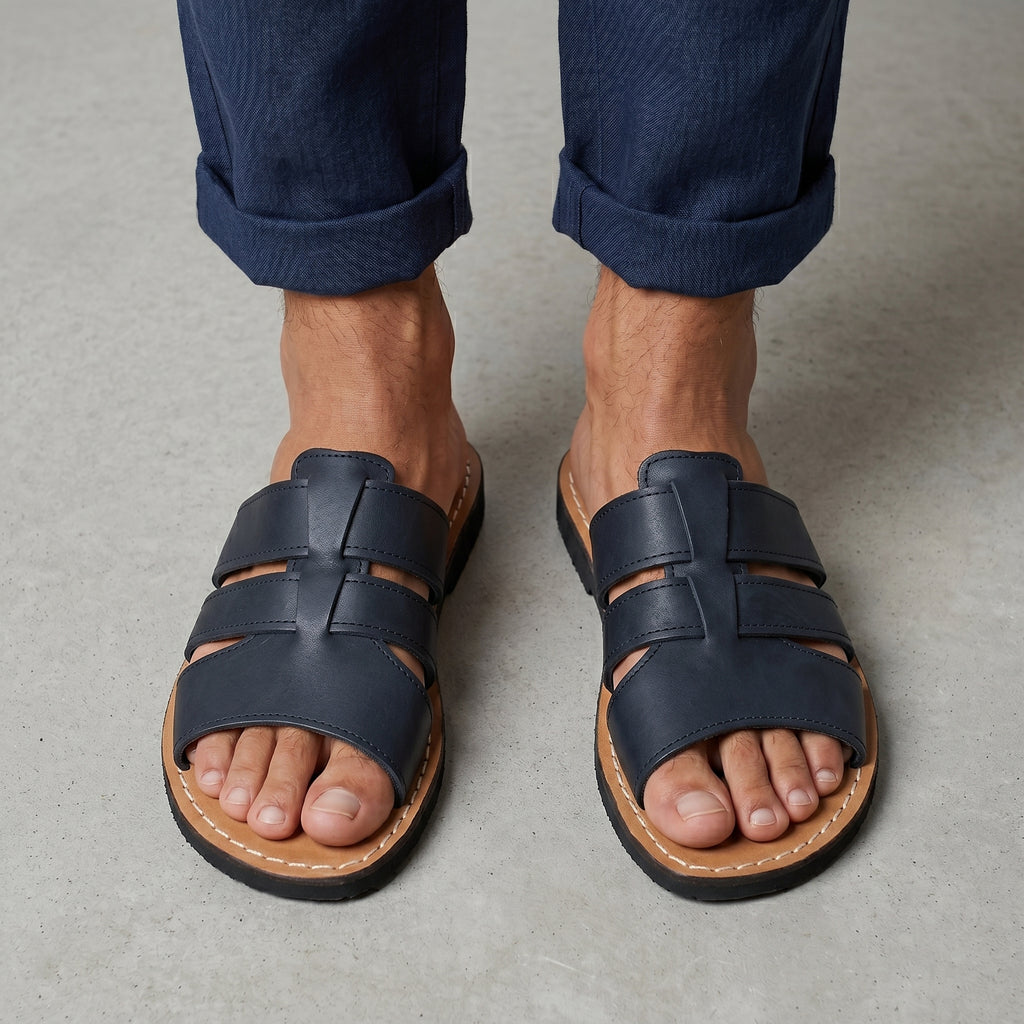 Luxury Two-Strap Adjustable Leather Slides
