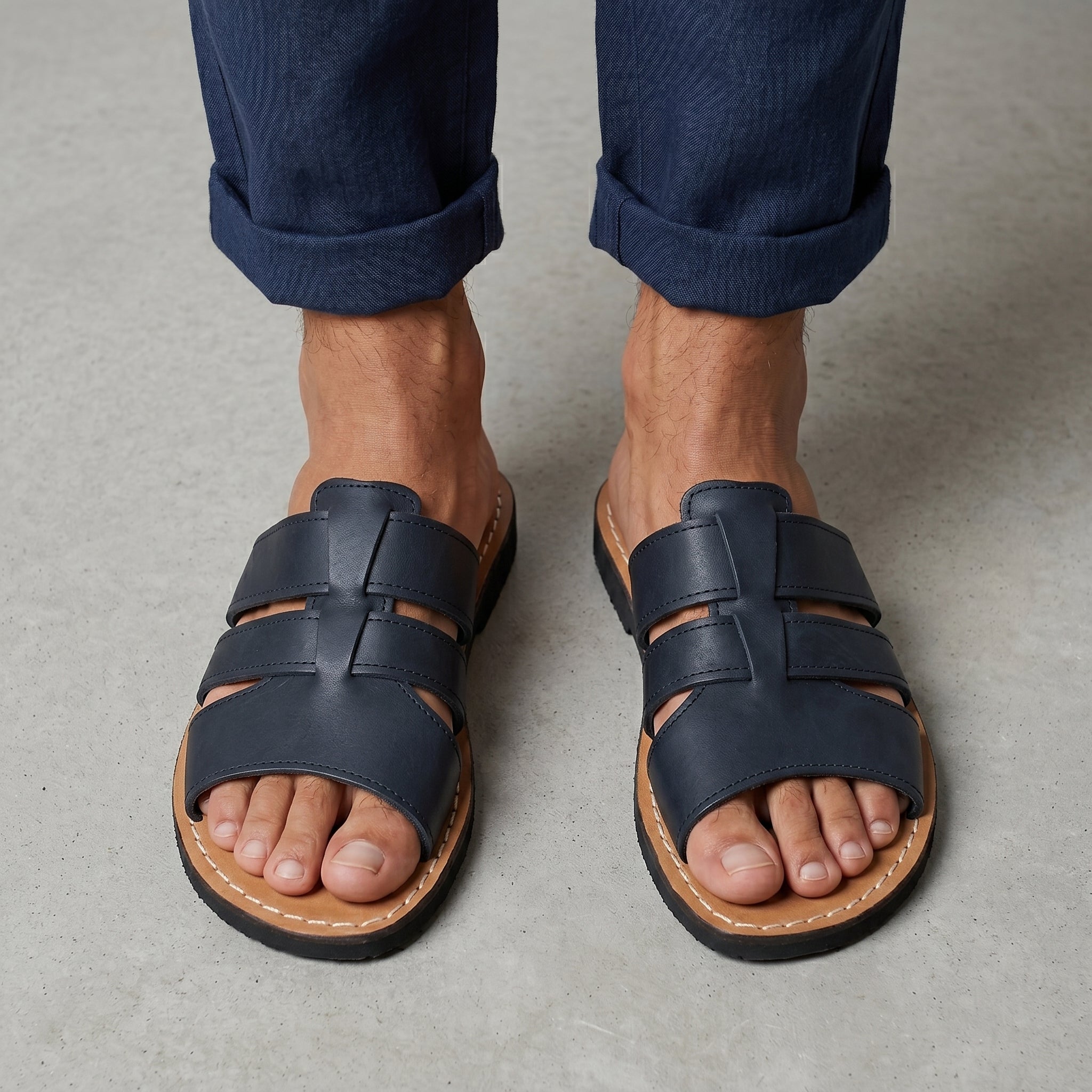 Luxury Two-Strap Adjustable Leather Slides