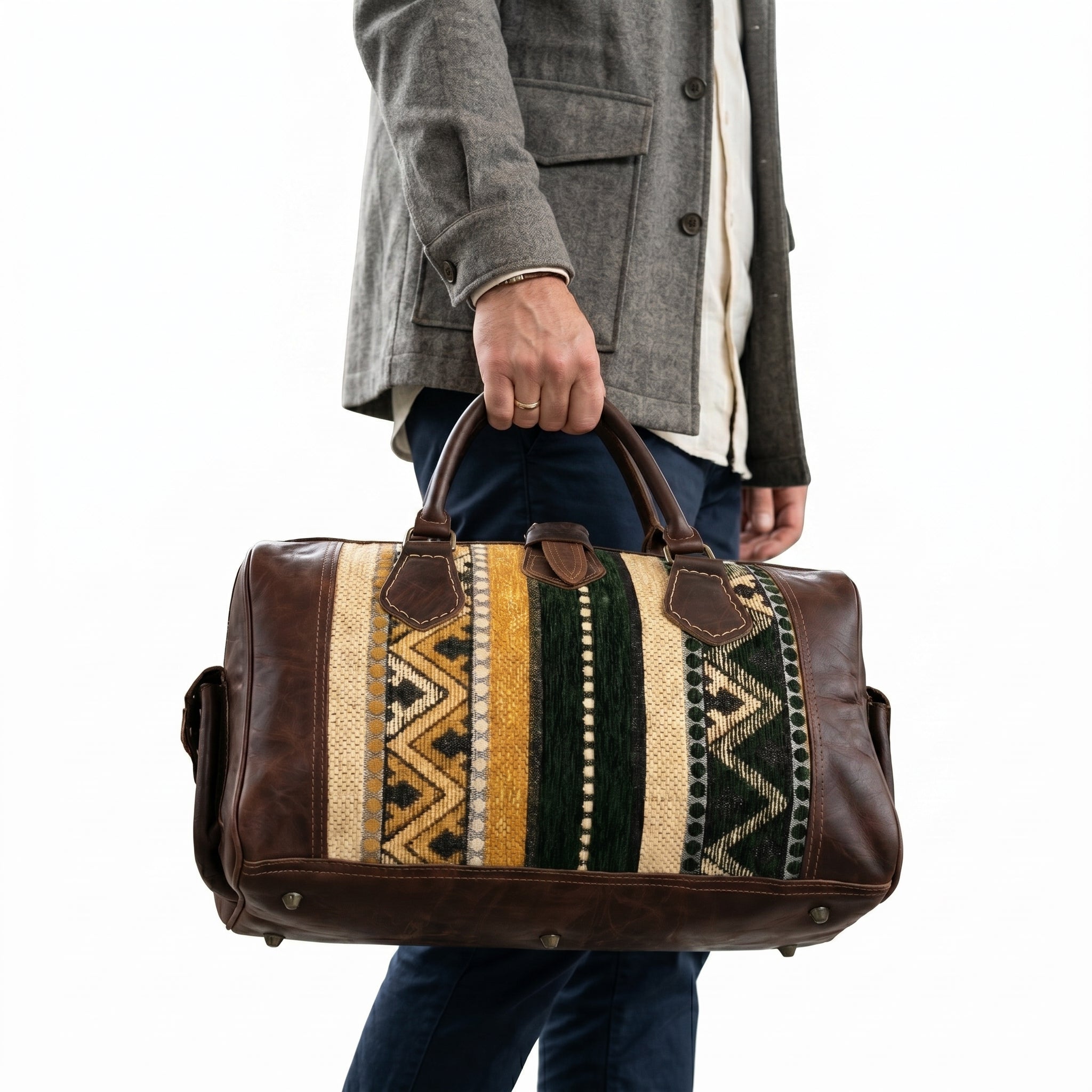 Premium Leather & Kilim Travel Duffle Bag