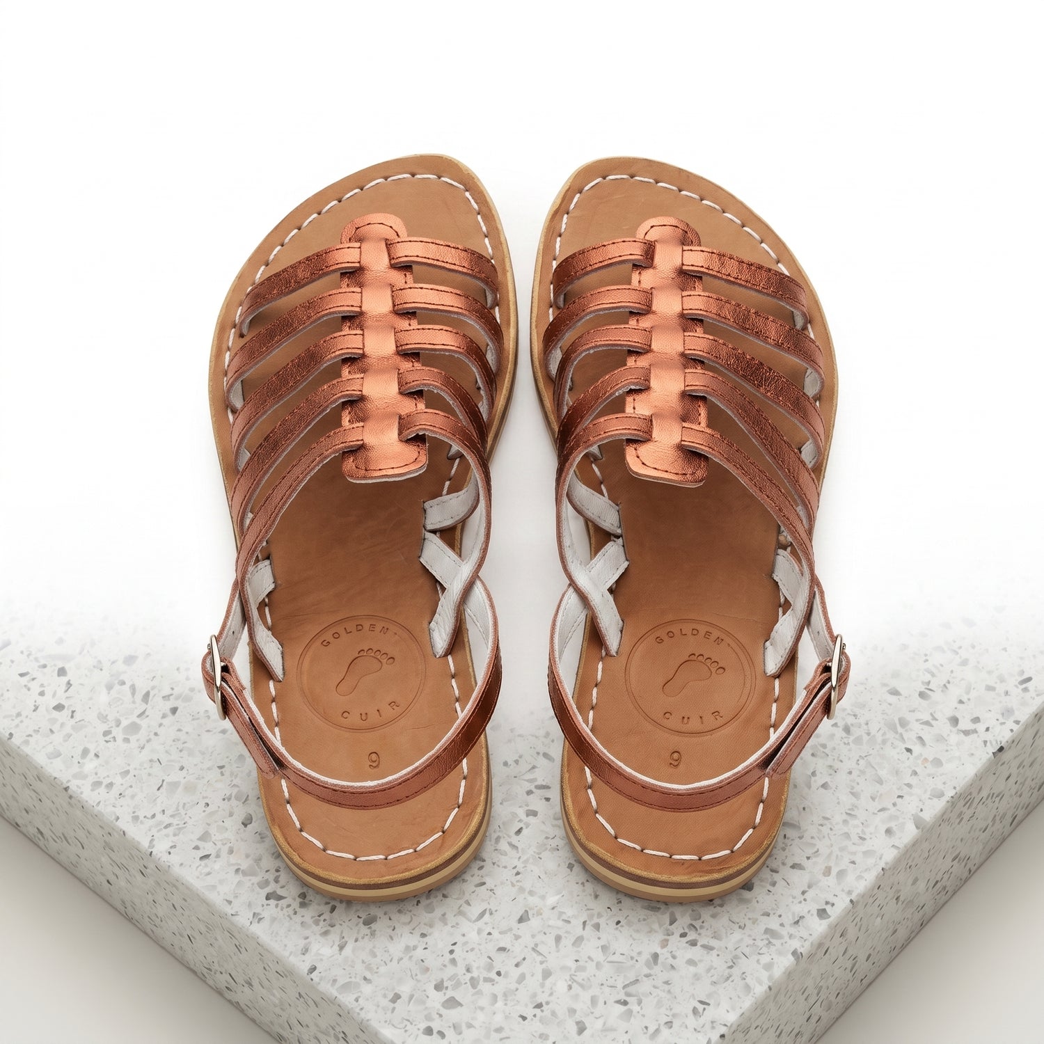 Premium Genuine Leather Strappy Summer Sandals - Bronze