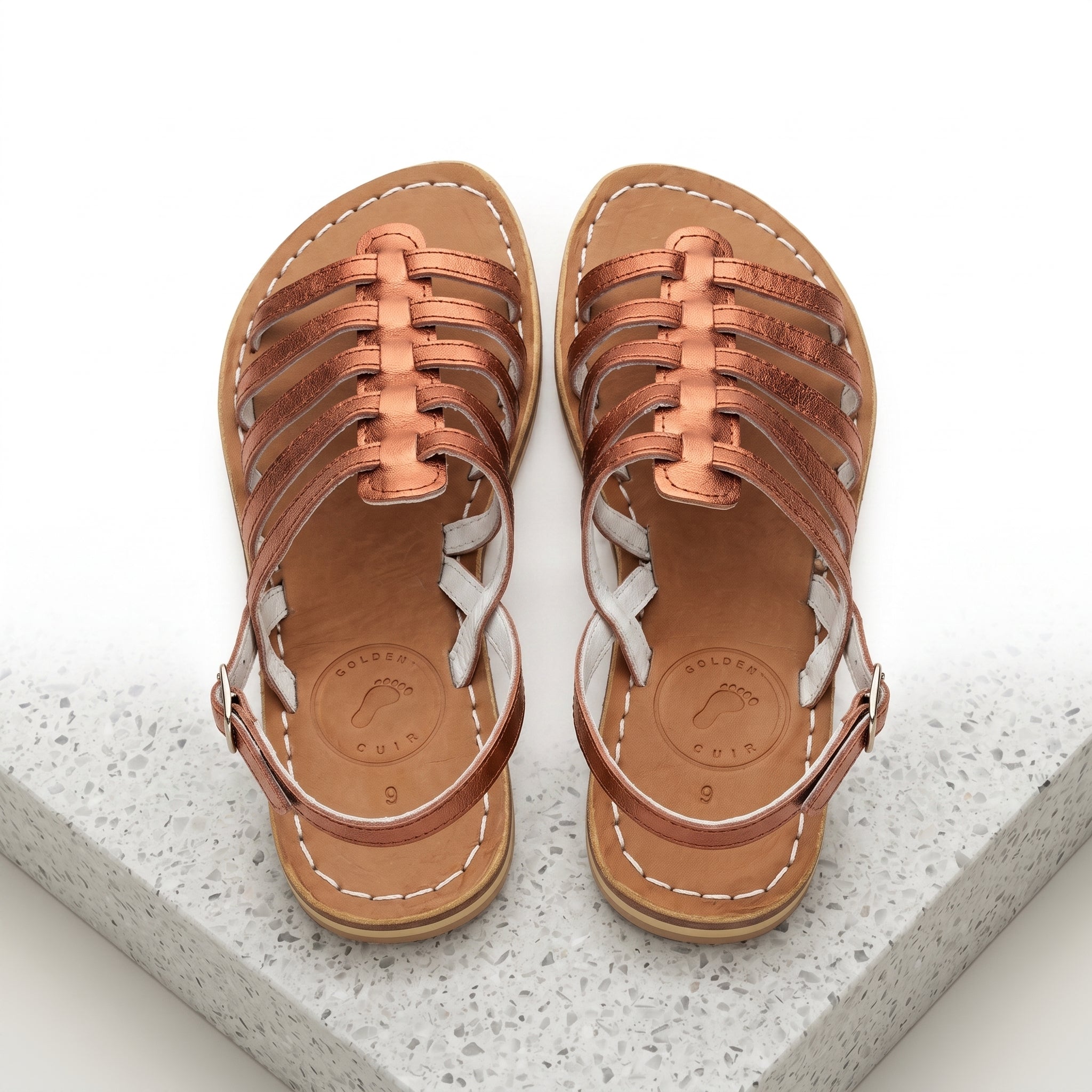 Premium Genuine Leather Strappy Summer Sandals - Bronze