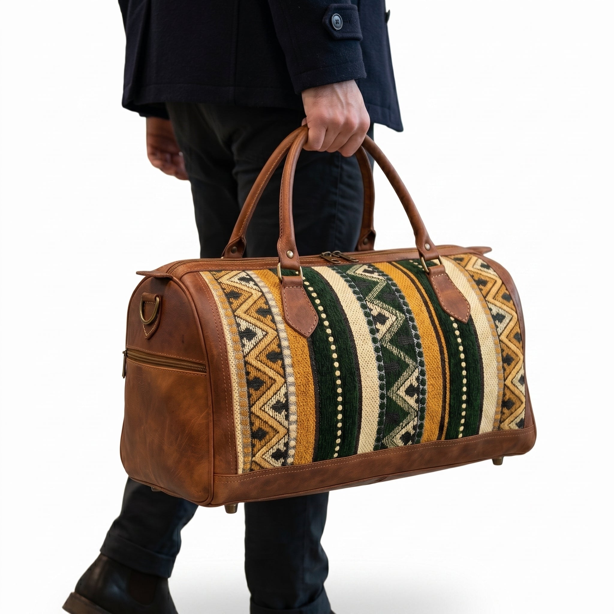 The Atlas Kilim & Vintage Leather Travel Duffel Bag