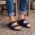 The Nomad Premium Leather & Suede Double-Strap Sandals - Navy Blue