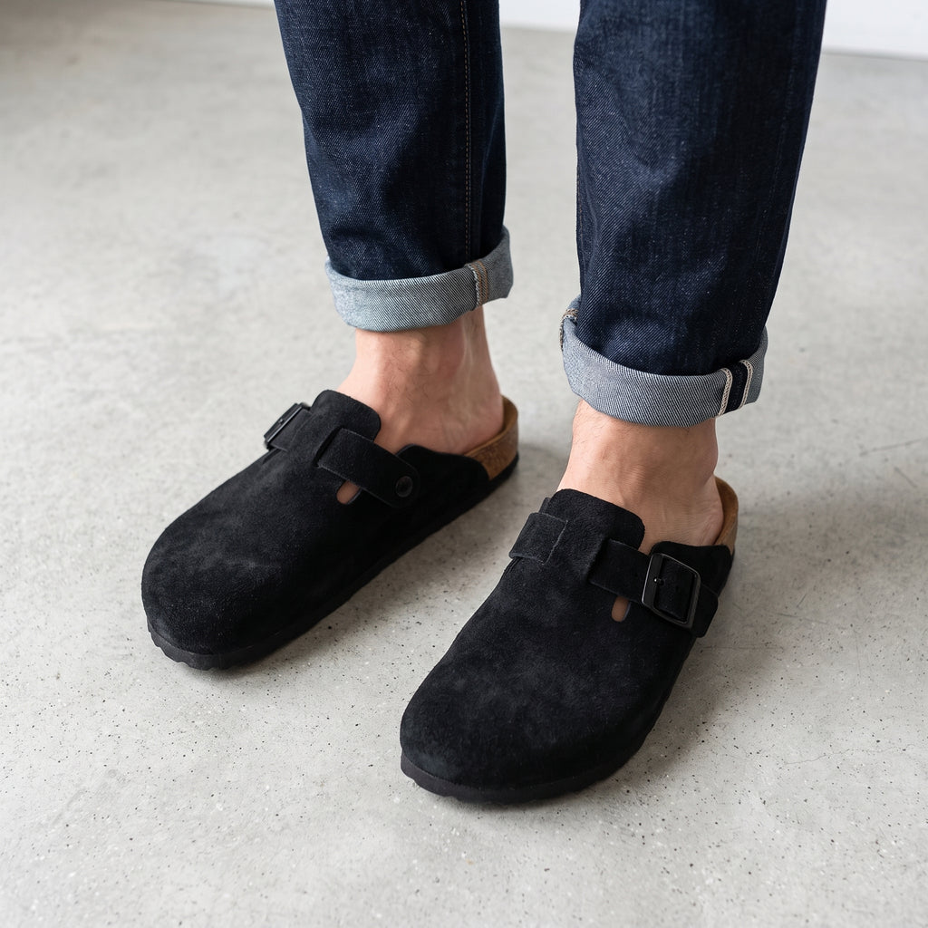 Premium Men's Cork Sole Suede Mules - Onyx Black
