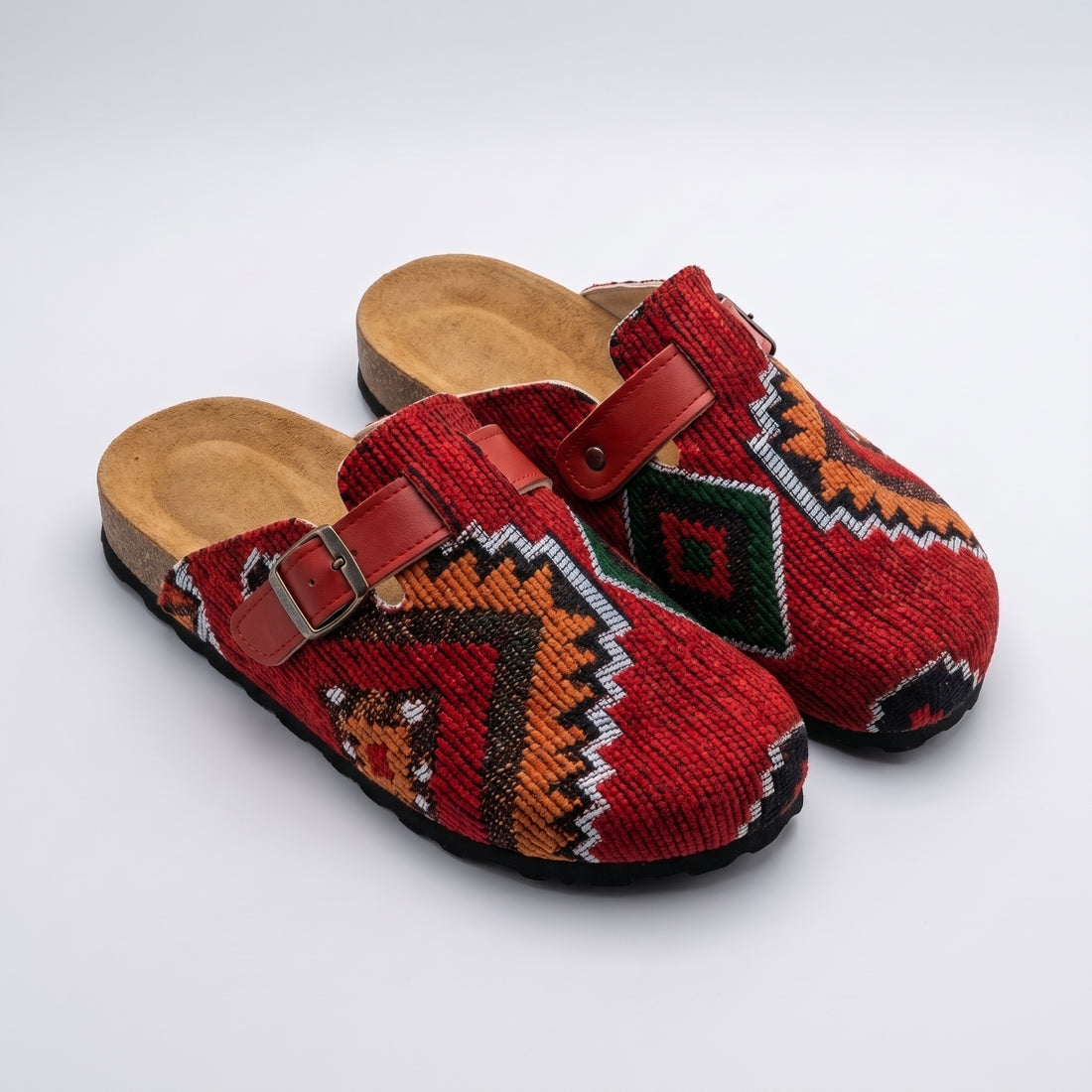 The Atlas Moroccan Kilim &amp; Leather Clogs - Crimson Red