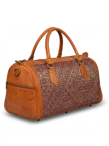 Handcrafted Moroccan Vintage Leather Duffle Bag | Tribal Pattern Travel Bag